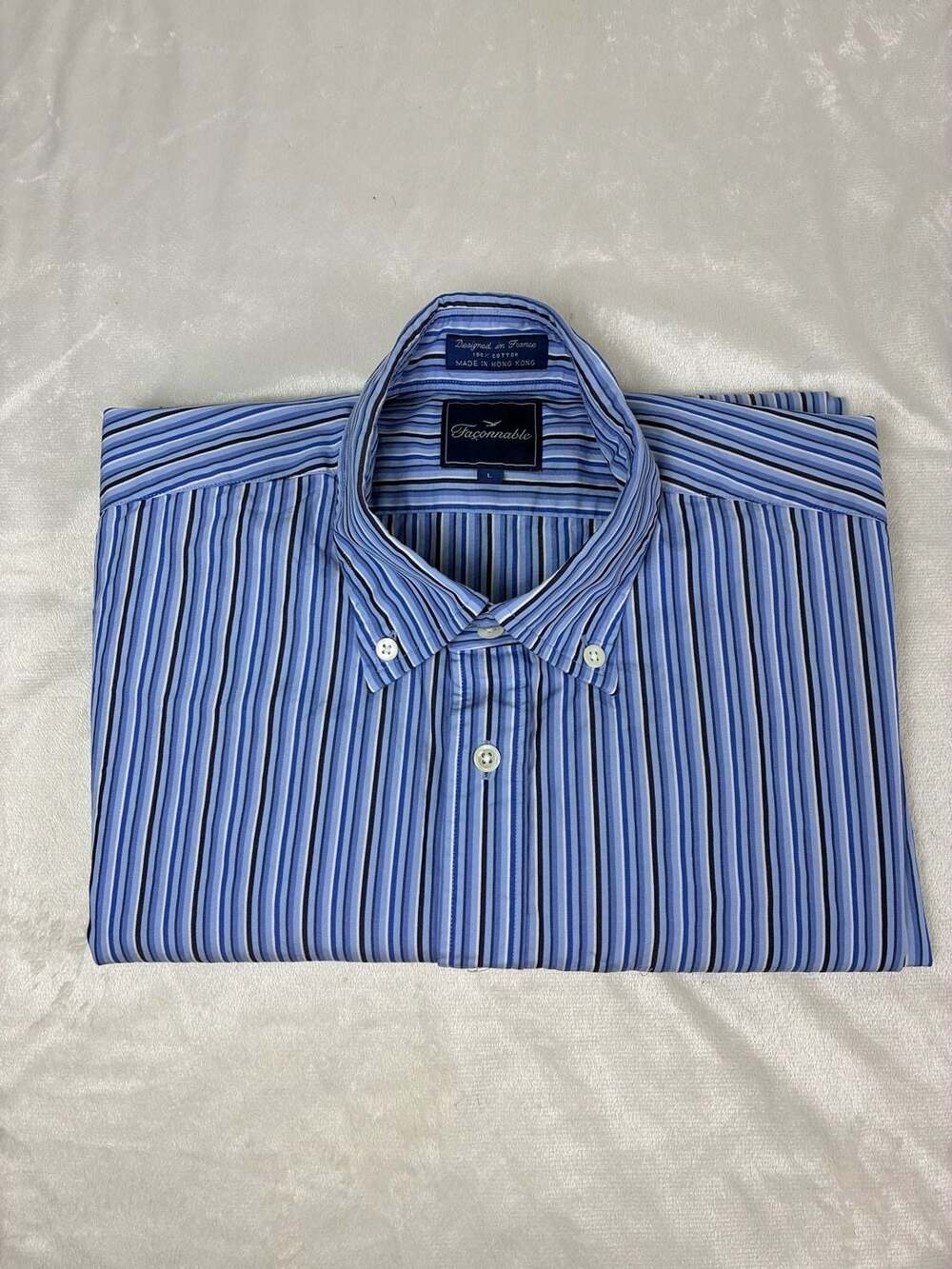 Faconnable Button Down Shirt Size L Blue Striped Long Sleeve Cotton